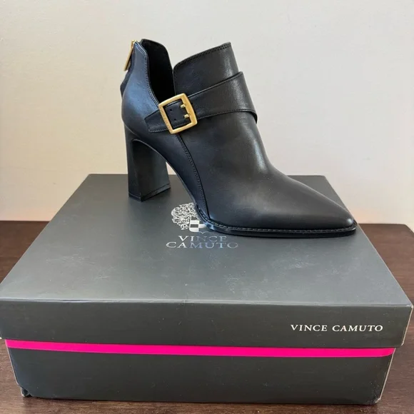 Vince Camuto Black Ankle Boots with Gold Buckle - Picture 2 of 10